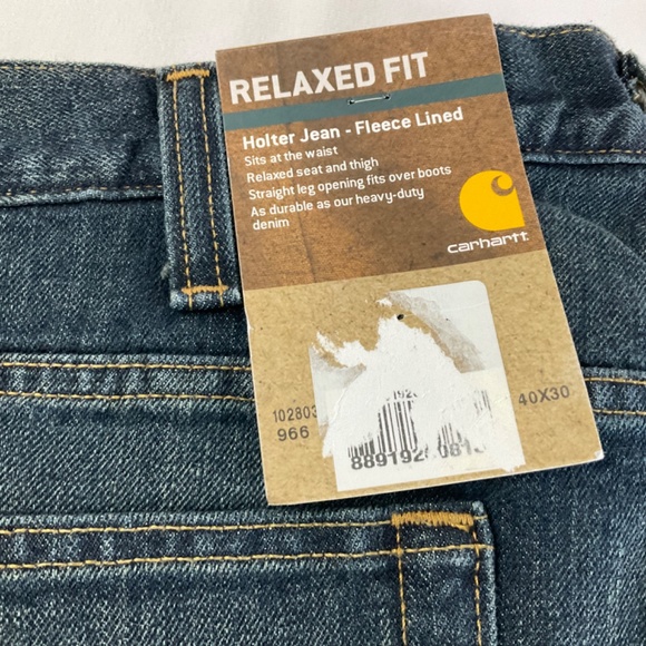 CARHARTT RUGGED FLEX RELAXED FIT DARK WASH FLEECE LINED 5 POCKET JEANS 40/30 NWT - Picture 6 of 11